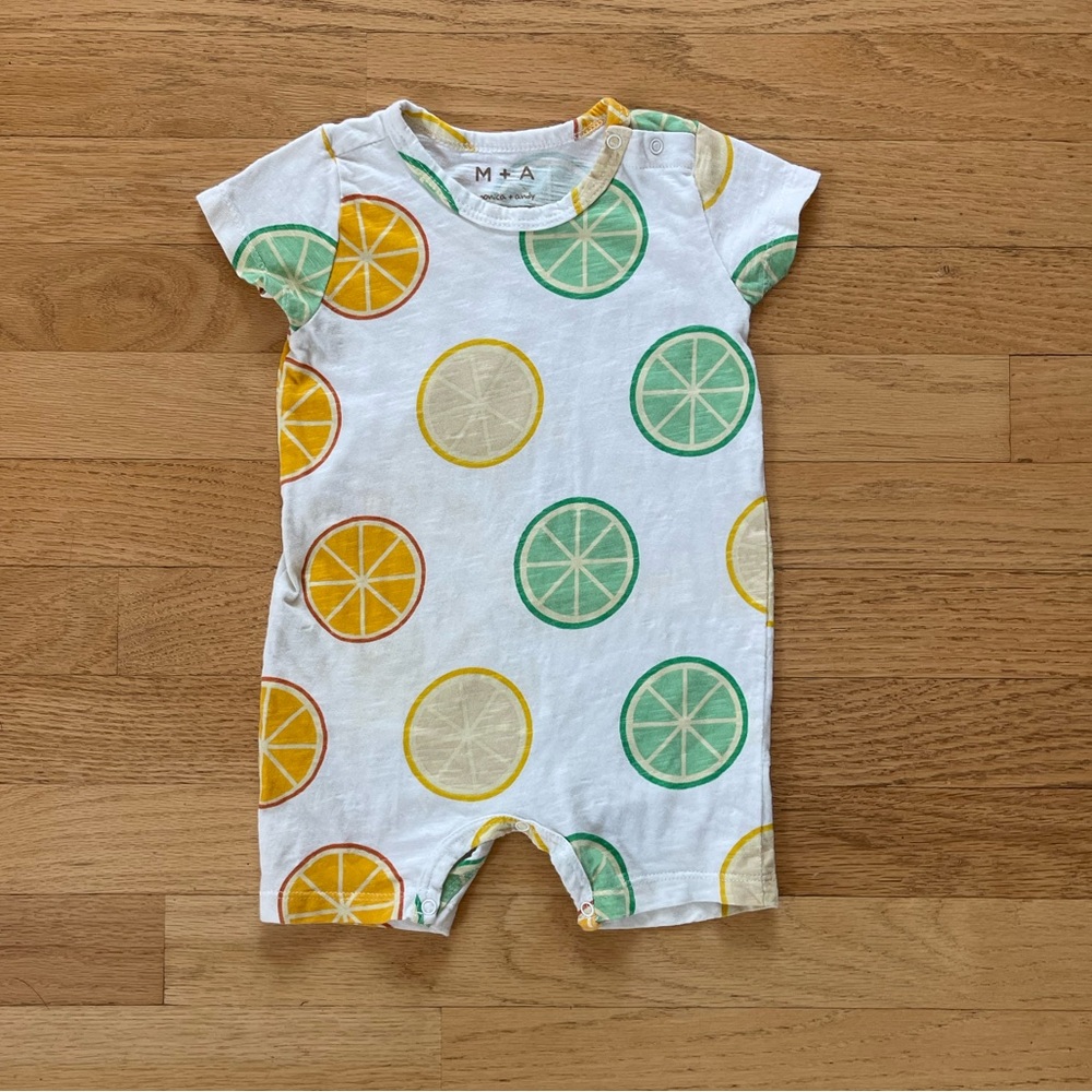 MONICA & ANDY VGUC 100% Organic Cotton Colorful Citrus Romper